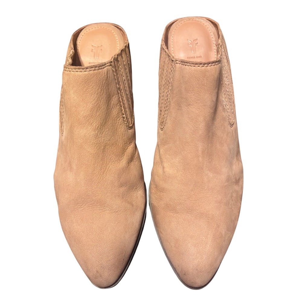 Frye Leather Mules Womens 10M Tan‎ Excellent Pointed Toe Block Heel 3475039-BEI